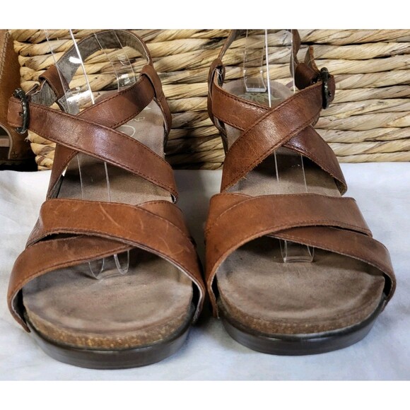 DANSKO FRIDA Sandals Womens 9 39 Brown Leather Strappy Wedge Heels Platform - Picture 3 of 12